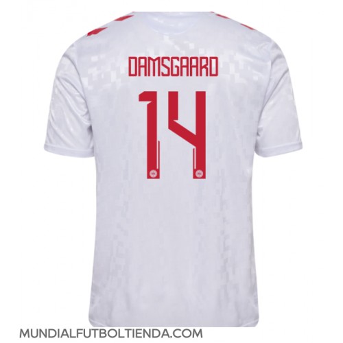 Camiseta Dinamarca Mikkel Damsgaard #14 Segunda Equipación Replica Eurocopa 2024 mangas cortas